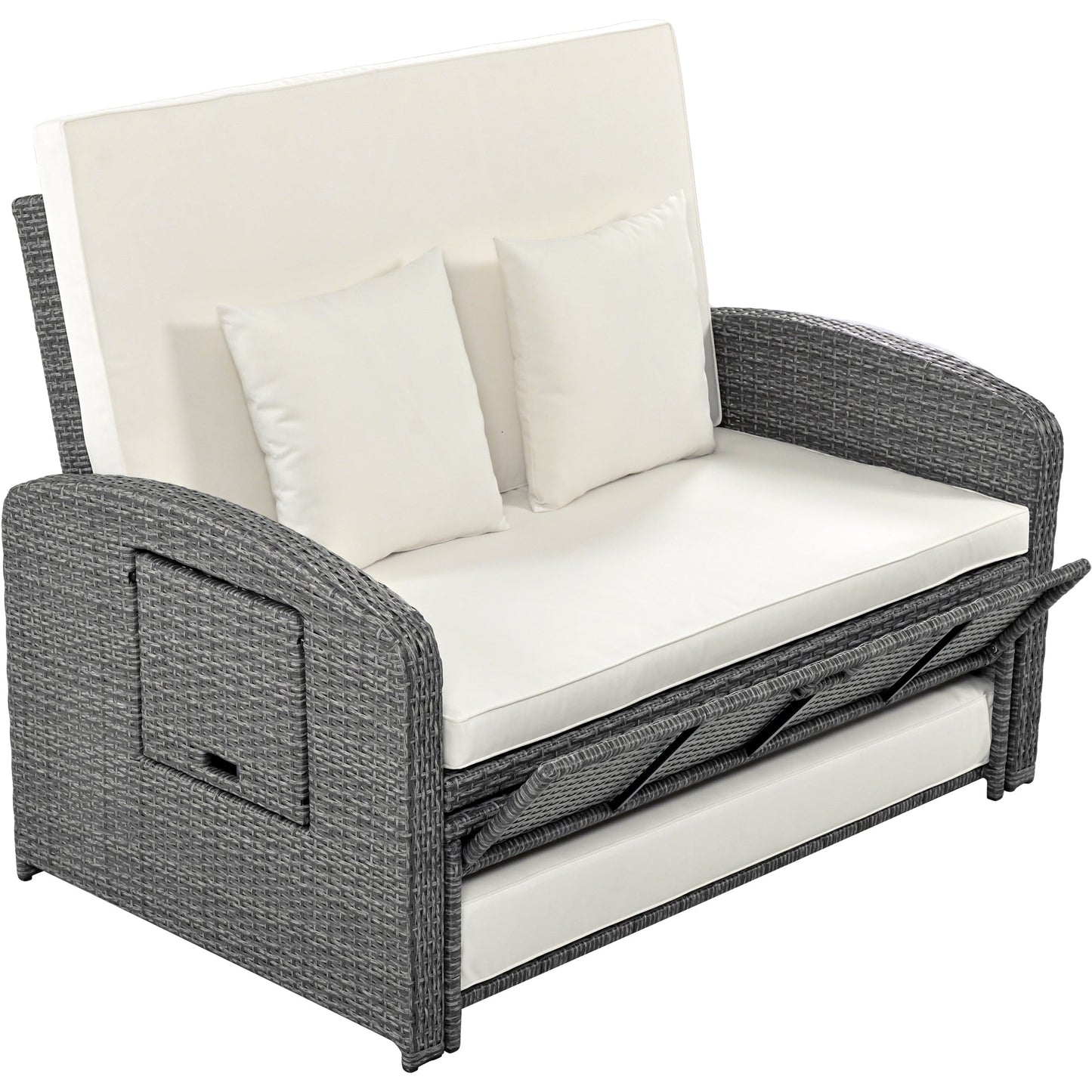 Sofá cama doble de exterior en ratán sintético con cojines premium