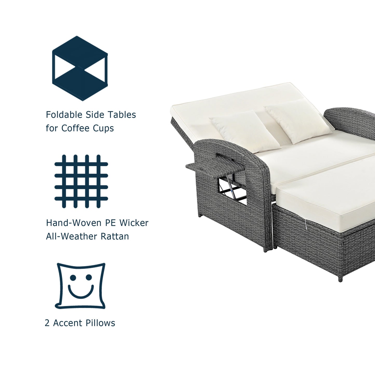 Sofá cama doble de exterior en ratán sintético con cojines premium