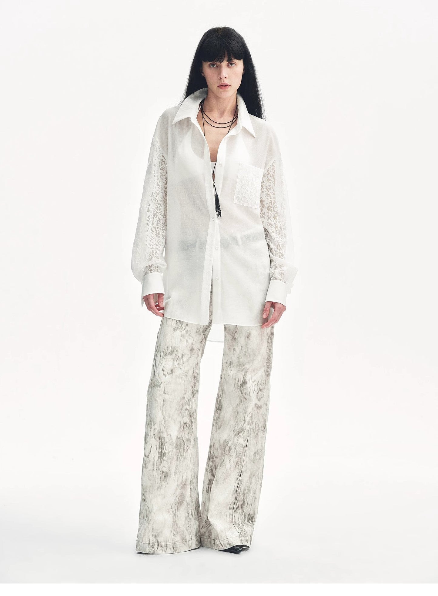 Lightweight straight blouse with double sleeves in jacquard - Fresh elegance