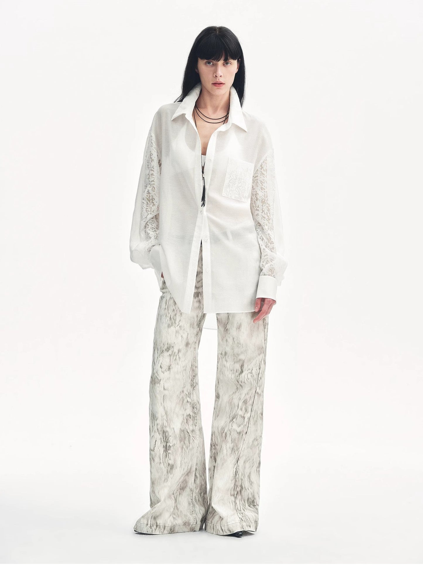 Lightweight straight blouse with double sleeves in jacquard - Fresh elegance