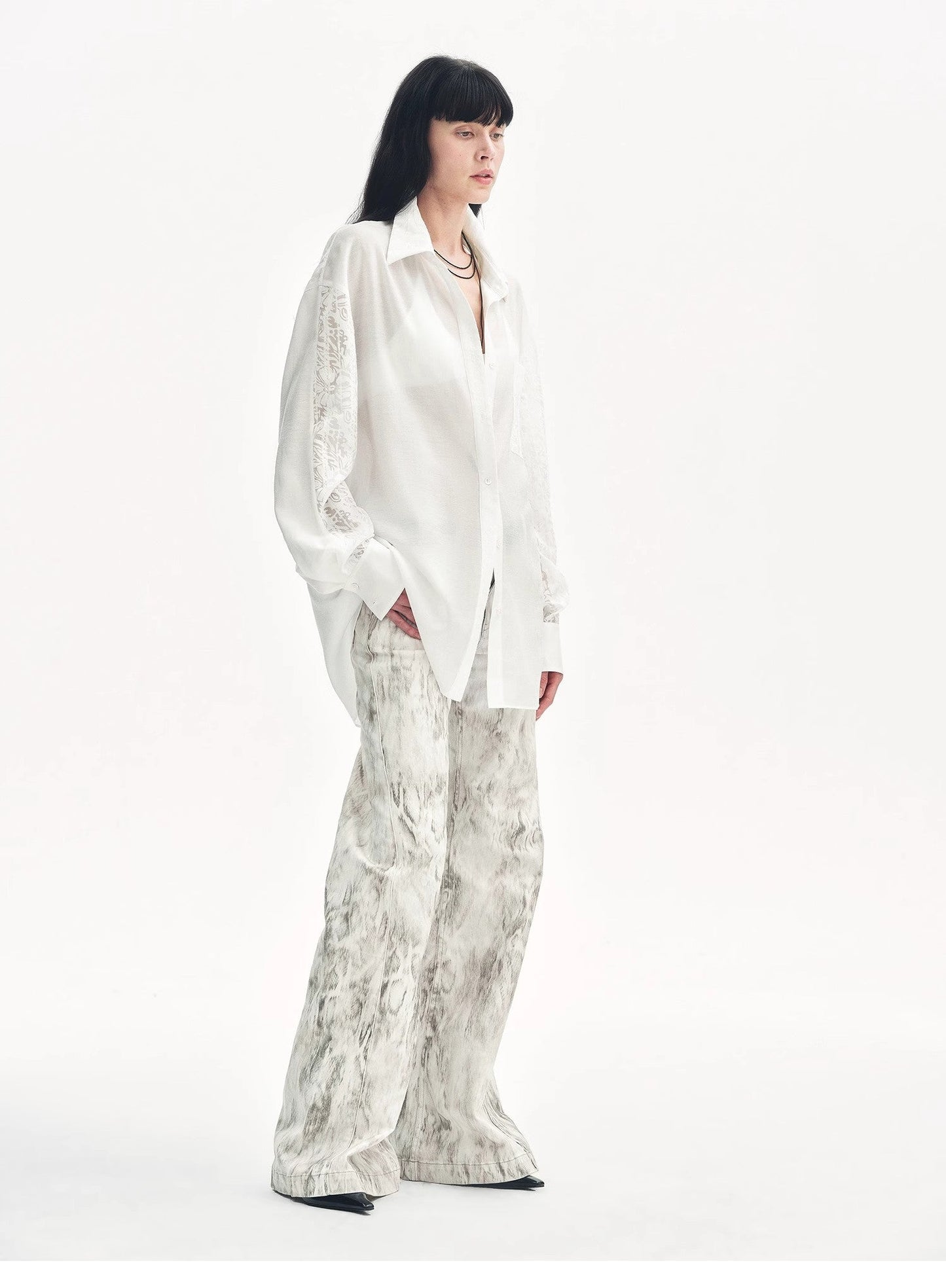 Lightweight straight blouse with double sleeves in jacquard - Fresh elegance