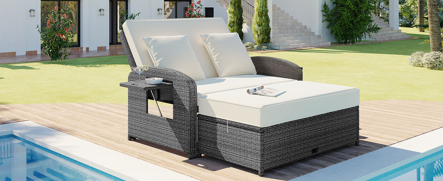 Sofá cama doble de exterior en ratán sintético con cojines premium