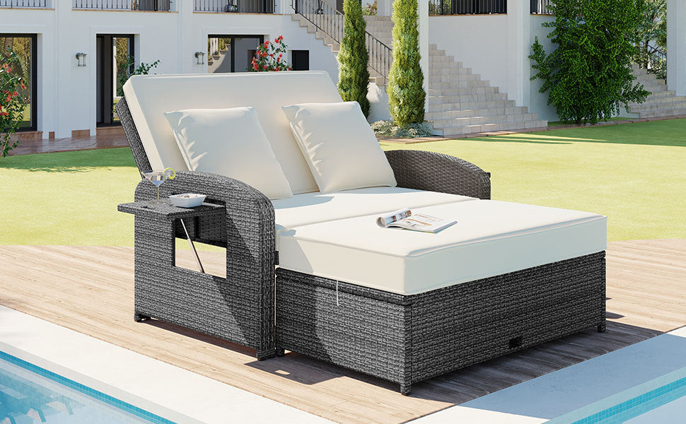 Sofá cama doble de exterior en ratán sintético con cojines premium