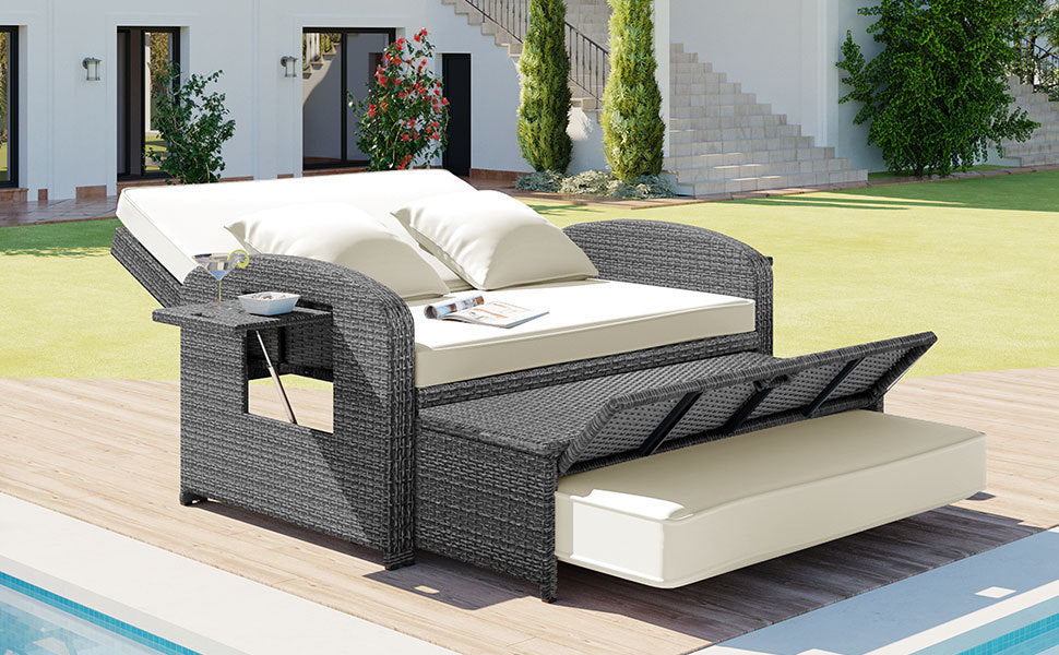 Sofá cama doble de exterior en ratán sintético con cojines premium