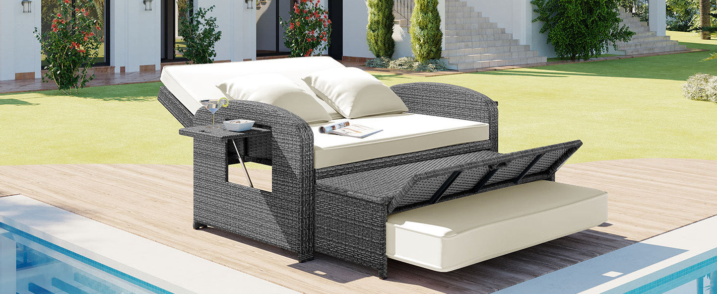 Sofá cama doble de exterior en ratán sintético con cojines premium