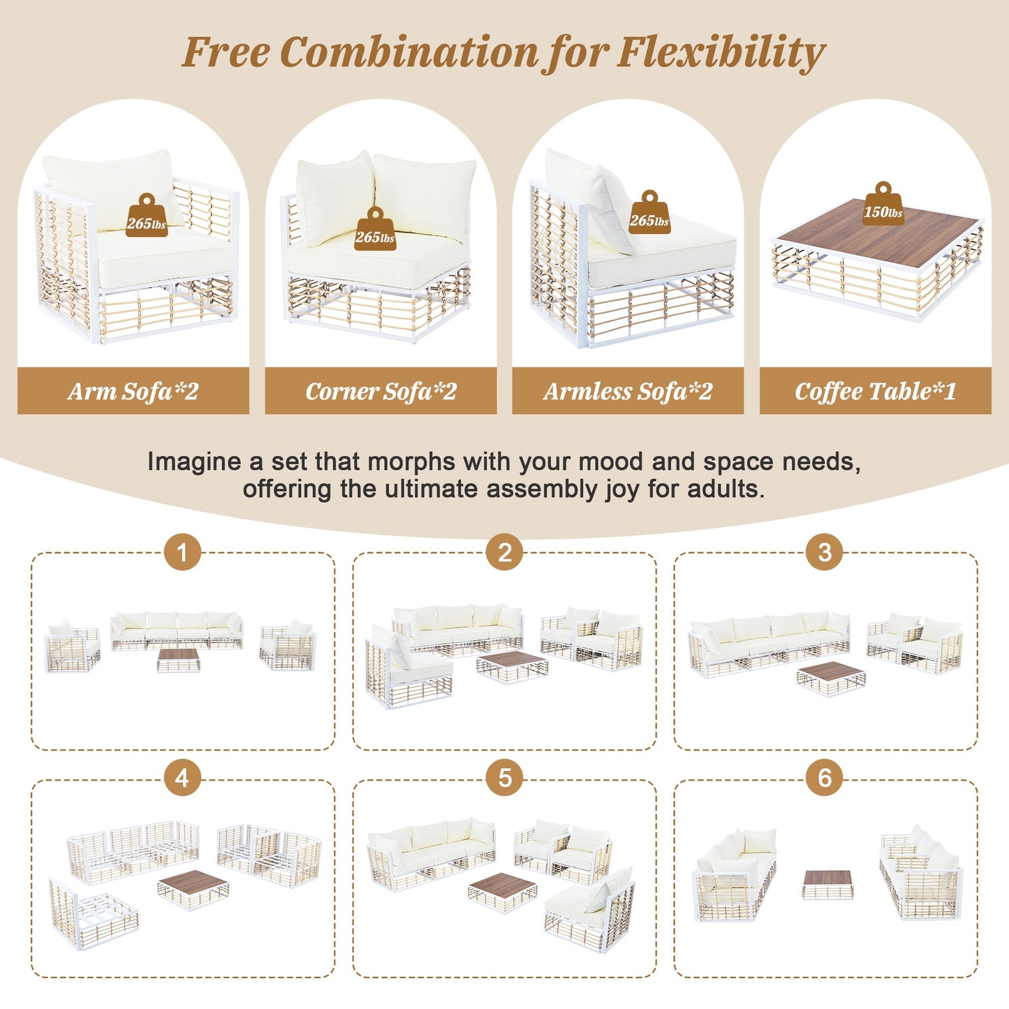 Minimalist luxury outdoor sofa set - 7 exclusive pieces