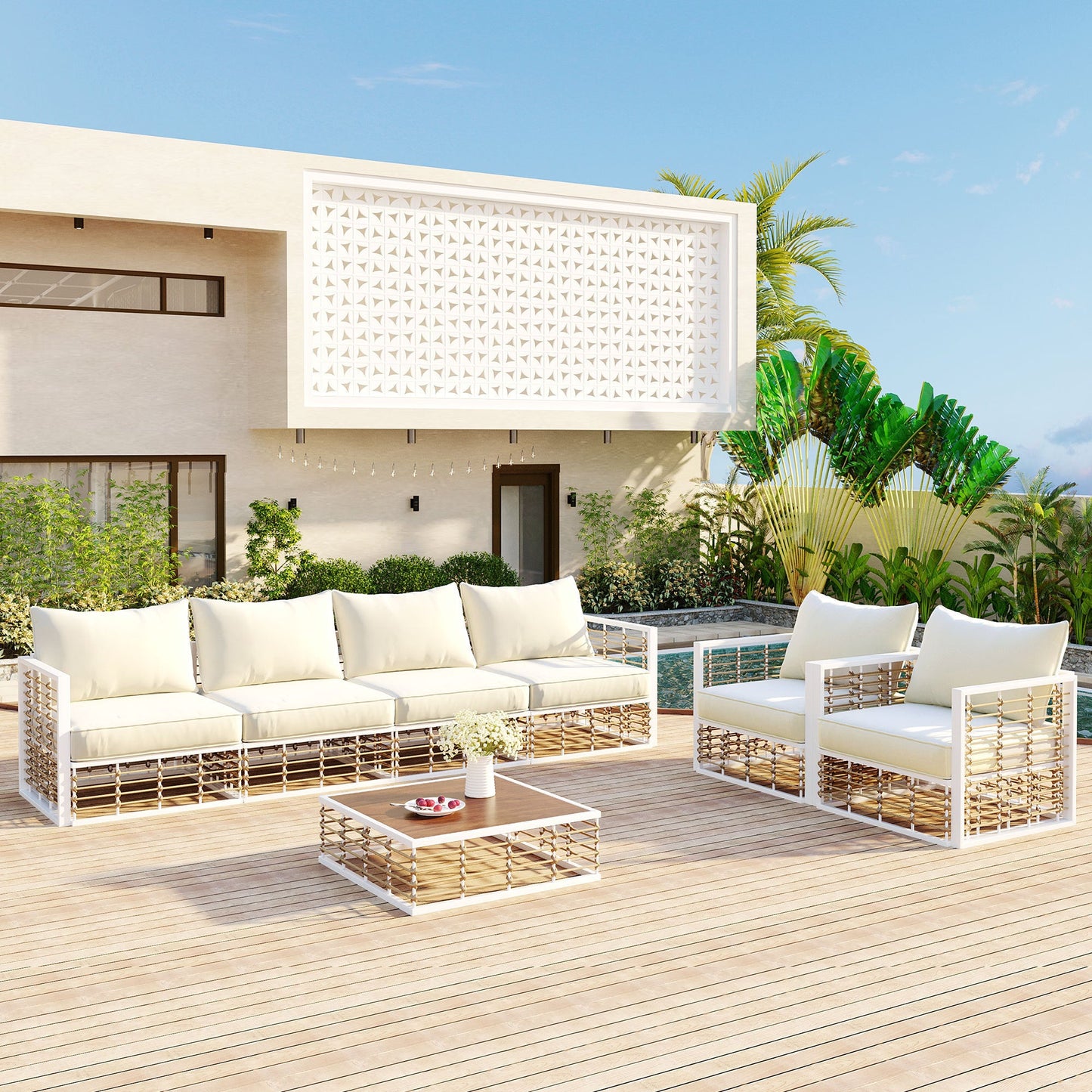 Minimalist luxury outdoor sofa set - 7 exclusive pieces
