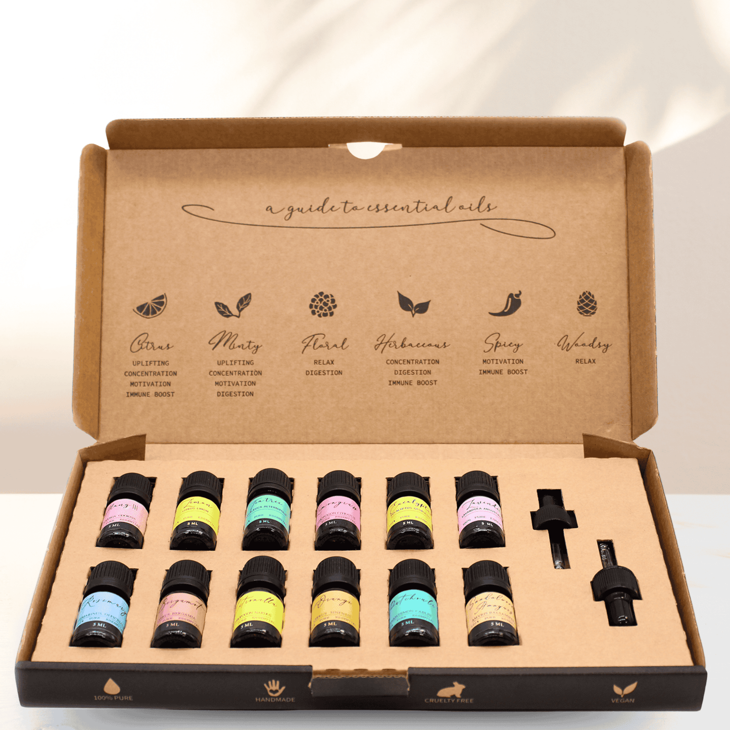 Premium-Set mit 12 ätherischen Ölen für die Aromatherapie - Entspannung, Wellness und natürliche Energie (5 ml)