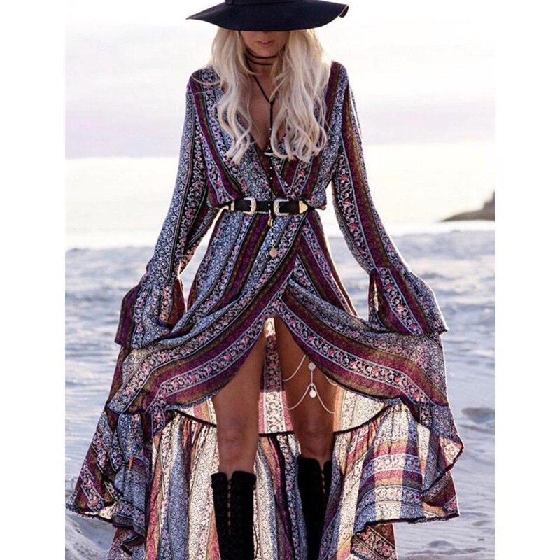 Long Bohemian Summer Dress for Women - Sexy, Elegant and Vintage Floral