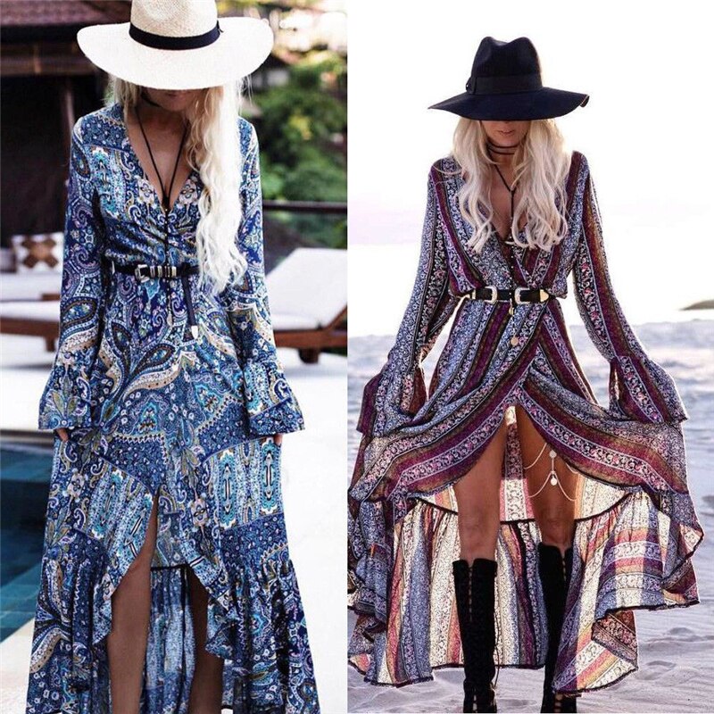 Long Bohemian Summer Dress for Women - Sexy, Elegant and Vintage Floral