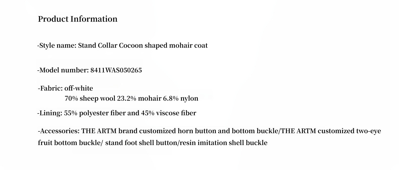 Abrigo de lana mohair con cuello alto – Song of Showland (mujer) Women's Fashion - Women's Clothing - Jackets & Coats - Wool & Blends | Zulter VIP