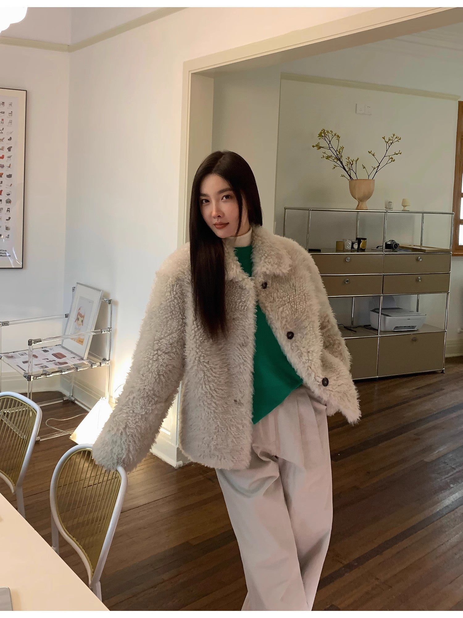 Abrigo recto de merino premium con solapa y capucha – Color Cloud Coffee Women's Fashion - Women's Clothing - Jackets & Coats - Real Fur | Zulter VIP