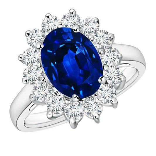 Anillo Inspirado en la Princesa Diana | Zafiro Oval de 2,30 ct y Halo de Diamantes Cultivados | Certificación AGI | Oro Blanco 14K Jewelry & Accessories - Rings | Zulter VIP