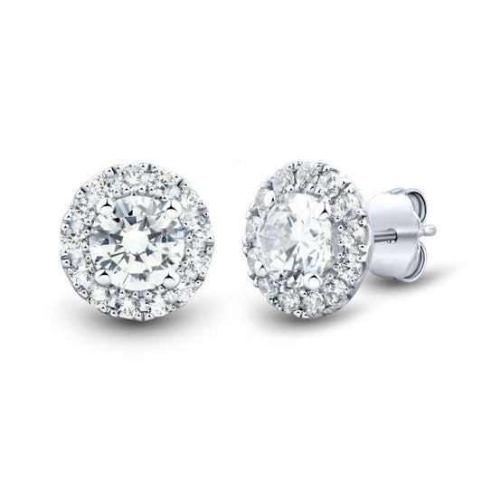 Aretes Halo de Diamantes Cultivados en Laboratorio 2 CTW | Certificación AGI | Oro Blanco de 14K Jewelry & Accessories - Earrings - Stud Earrings | Zulter VIP