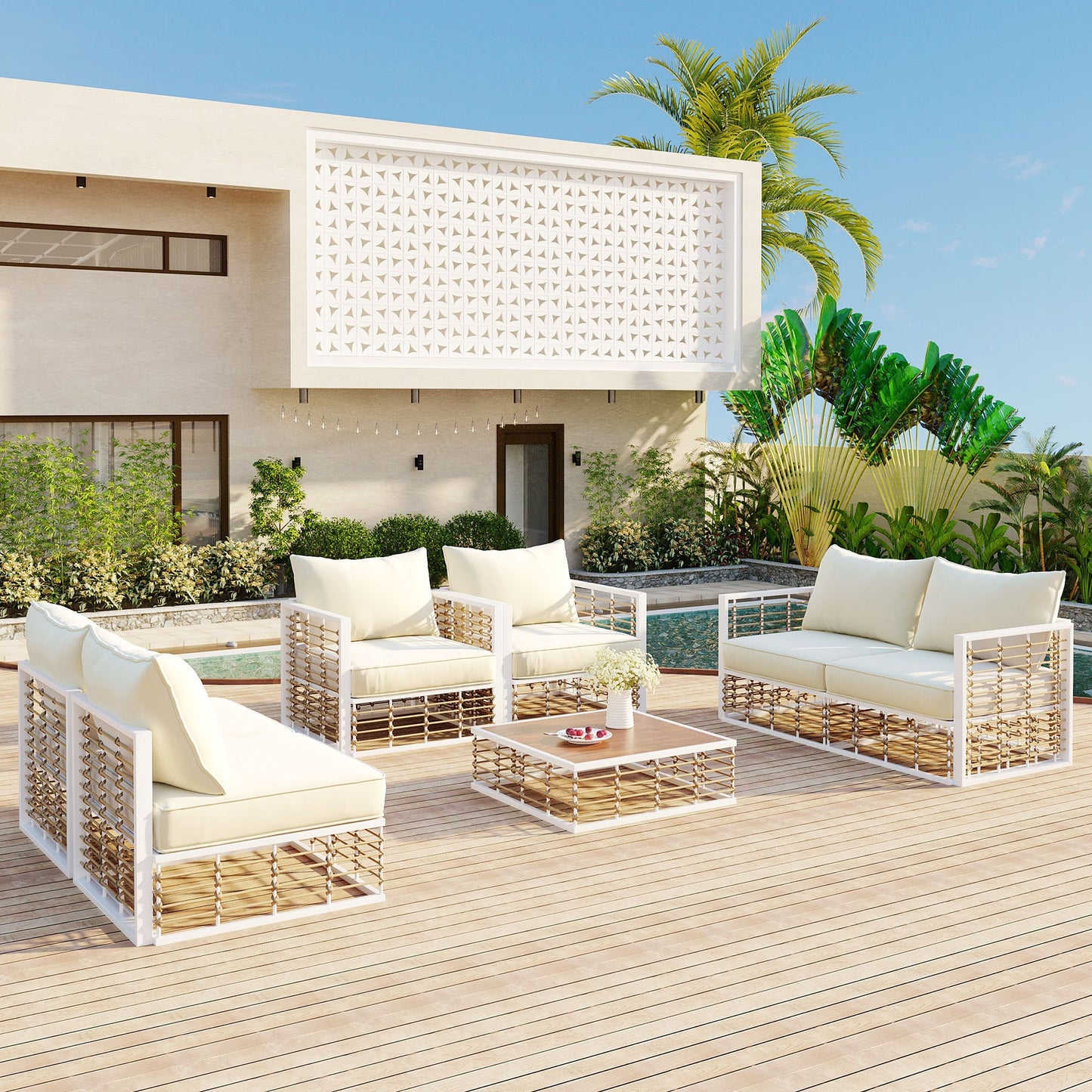 Minimalist luxury outdoor sofa set - 7 exclusive pieces