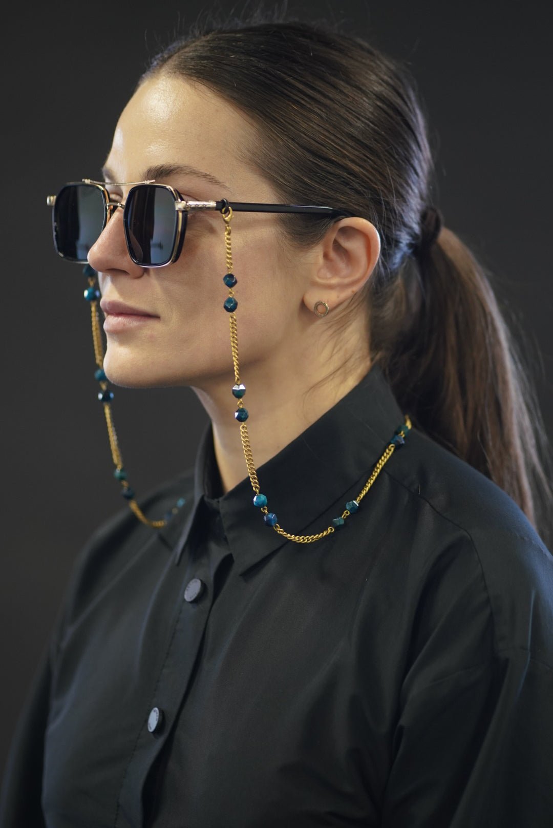 Cadena para gafas con piedra Ojo de Tigre Azul – Blue Tiger Sunglasses Chain Women's Fashion - Women's Accessories - Women's Glasses - Eyewear Accessories | Zulter VIP