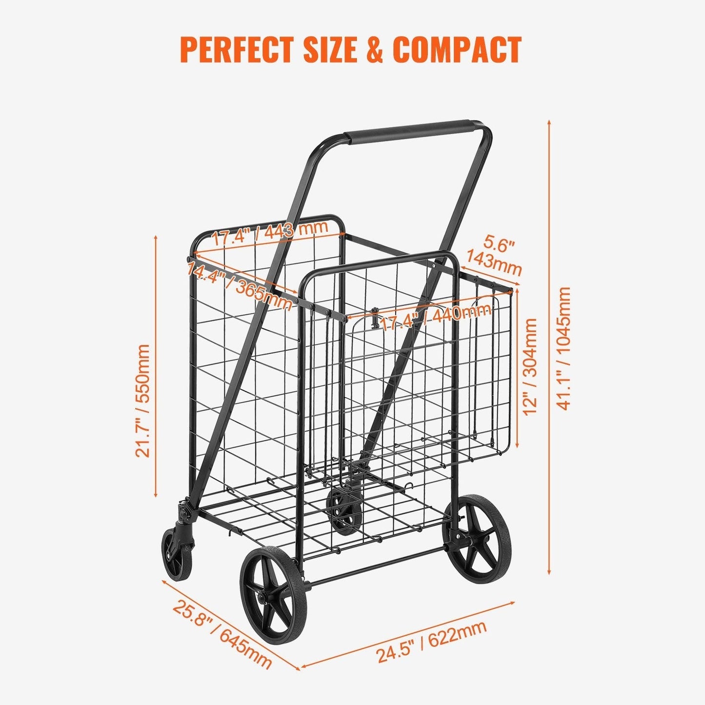 Carrito de compras plegable con doble cesta | Carrito portátil y resistente para supermercado Home & Garden - Kitchen, Dining & Bar - Fruit & Vegetable Tools | Zulter VIP