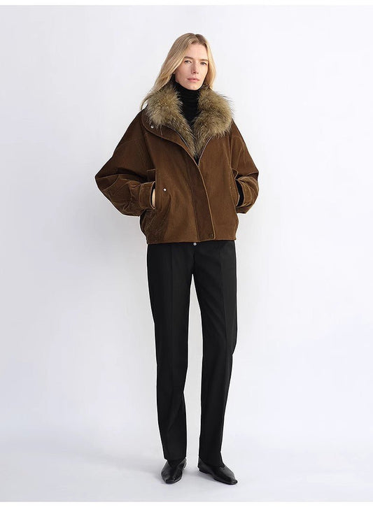 Chaqueta vaquera flocada con cuello de piel desmontable y relleno de plumón – Parka holgada mujer Women's Fashion - Women's Clothing - Jackets & Coats - Real Fur | Zulter VIP