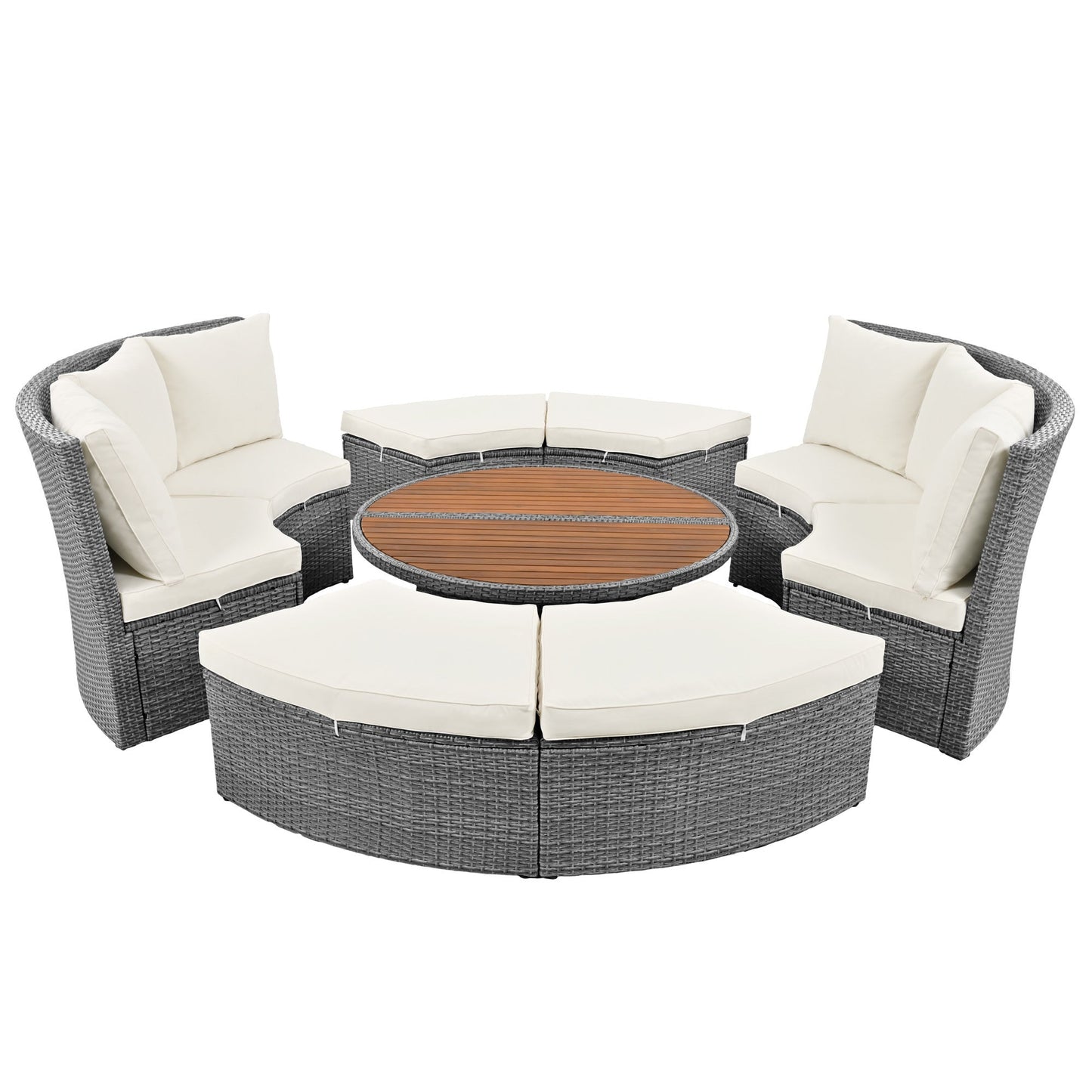 Conjunto de sofá seccional de ratán redondo 5 piezas con mesa elevable y fundas lavables – Patio/Exterior (EE. UU.) Home & Garden - Furniture - Home Furniture - Living Room Furniture | Zulter VIP
