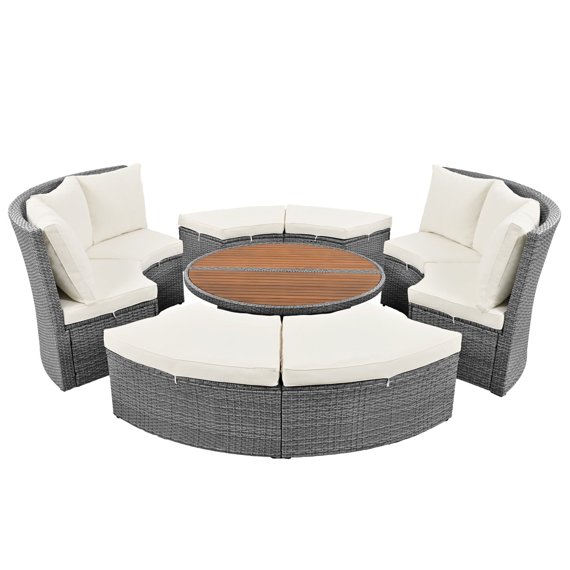 Conjunto de sofá seccional de ratán redondo 5 piezas con mesa elevable y fundas lavables – Patio/Exterior (EE. UU.) Home & Garden - Furniture - Home Furniture - Living Room Furniture | Zulter VIP