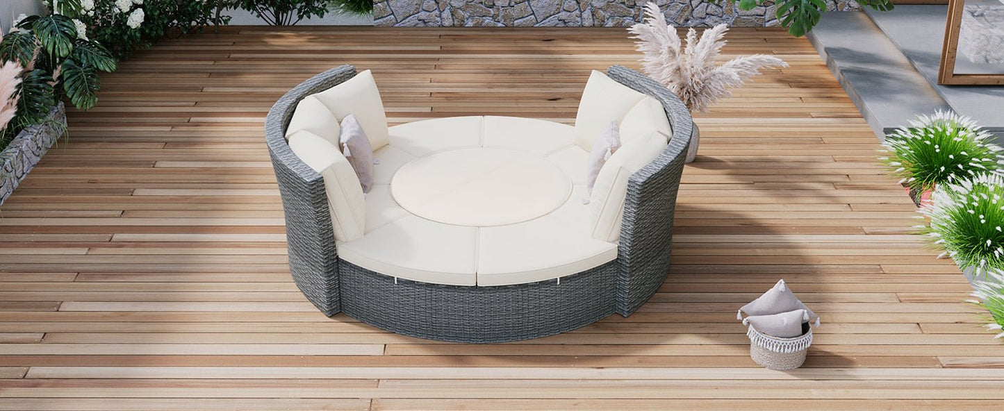 Conjunto de sofá seccional de ratán redondo 5 piezas con mesa elevable y fundas lavables – Patio/Exterior (EE. UU.) Home & Garden - Furniture - Home Furniture - Living Room Furniture | Zulter VIP