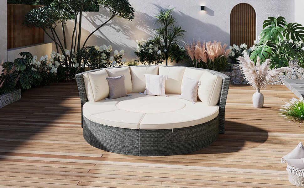 Conjunto de sofá seccional de ratán redondo 5 piezas con mesa elevable y fundas lavables – Patio/Exterior (EE. UU.) Home & Garden - Furniture - Home Furniture - Living Room Furniture | Zulter VIP
