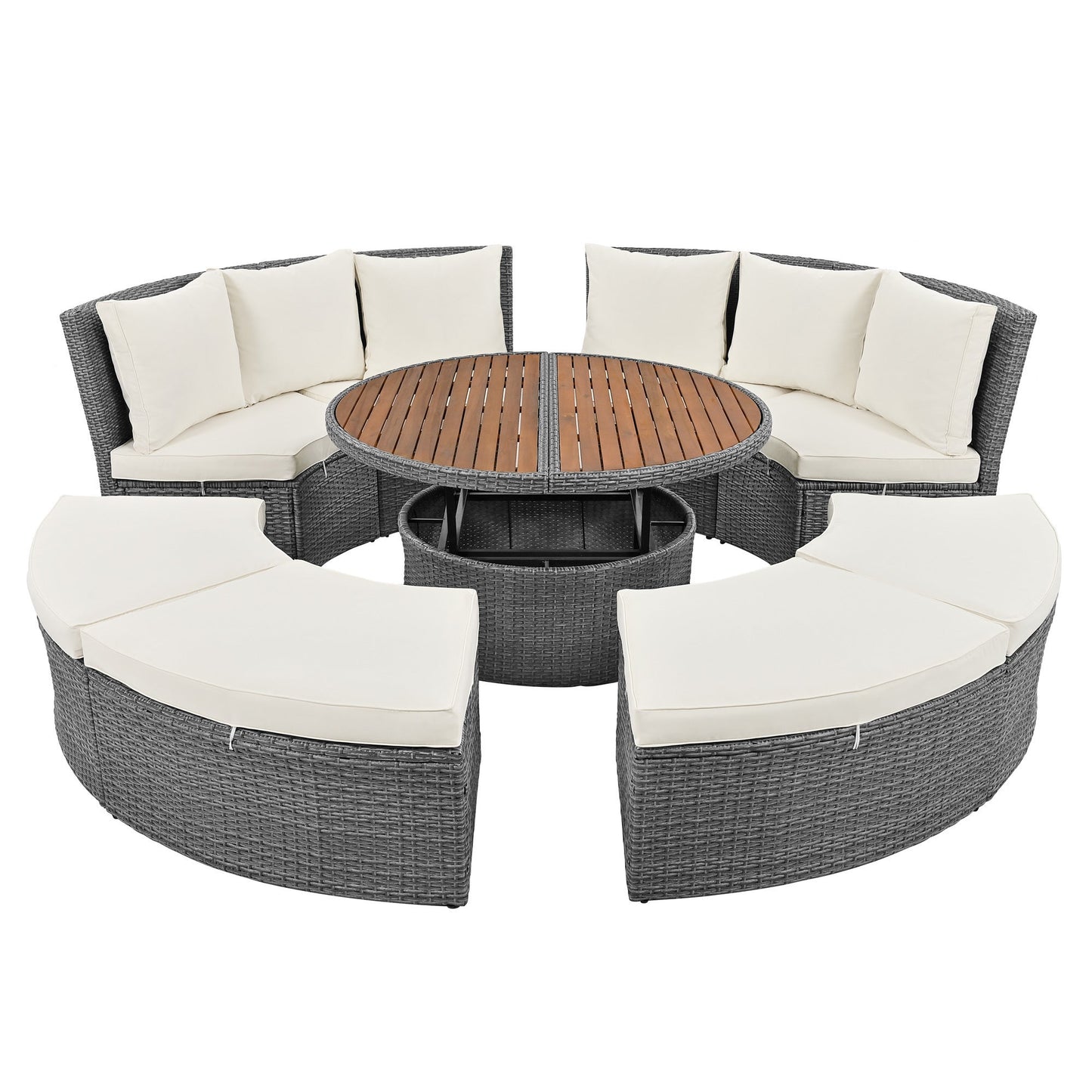 Conjunto de sofá seccional de ratán redondo 5 piezas con mesa elevable y fundas lavables – Patio/Exterior (EE. UU.) Home & Garden - Furniture - Home Furniture - Living Room Furniture | Zulter VIP
