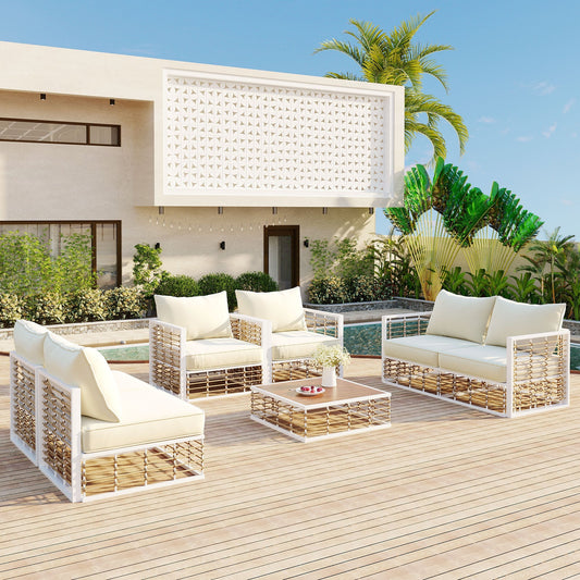 Conjunto de sofás de exterior minimalista de lujo – 7 piezas exclusivas Home & Garden - Furniture - Home Furniture - Living Room Furniture | Zulter VIP