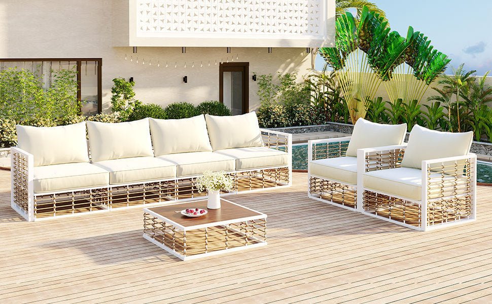 Conjunto de sofás de exterior minimalista de lujo – 7 piezas exclusivas Home & Garden - Furniture - Home Furniture - Living Room Furniture | Zulter VIP