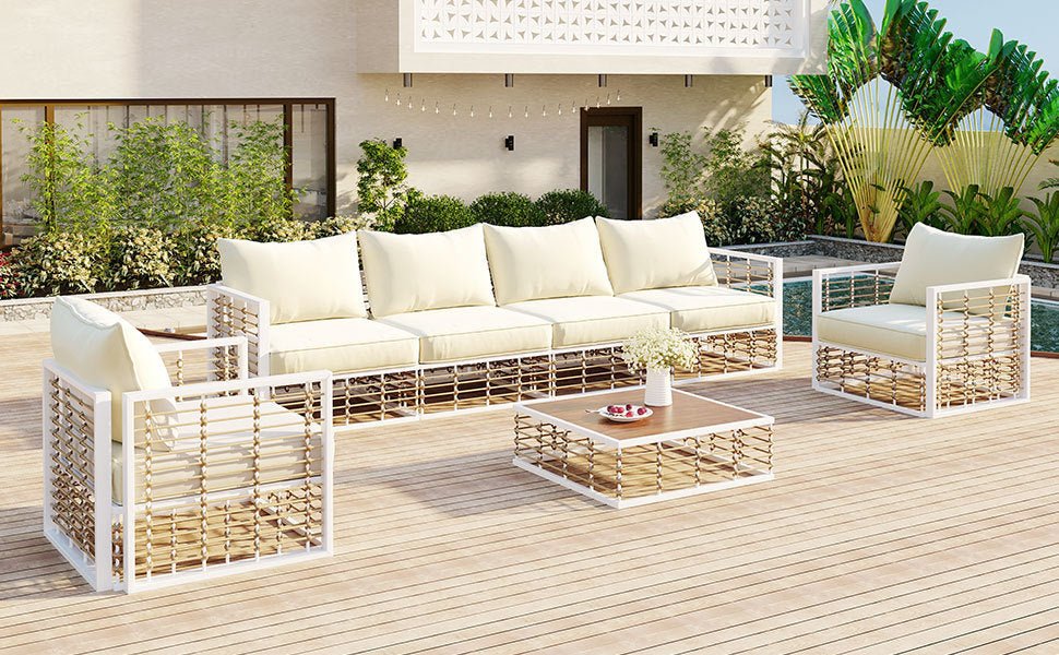 Conjunto de sofás de exterior minimalista de lujo – 7 piezas exclusivas Home & Garden - Furniture - Home Furniture - Living Room Furniture | Zulter VIP