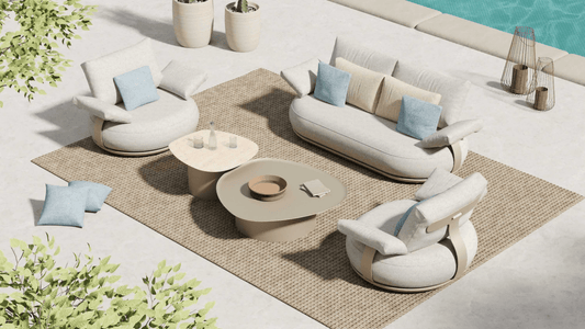 Conjunto exterior Calla para 4 personas — Sofás y mesa en acabado crema de alta elegancia Home & Garden - Furniture - Outdoor Furniture - Garden Sets | Zulter VIP .