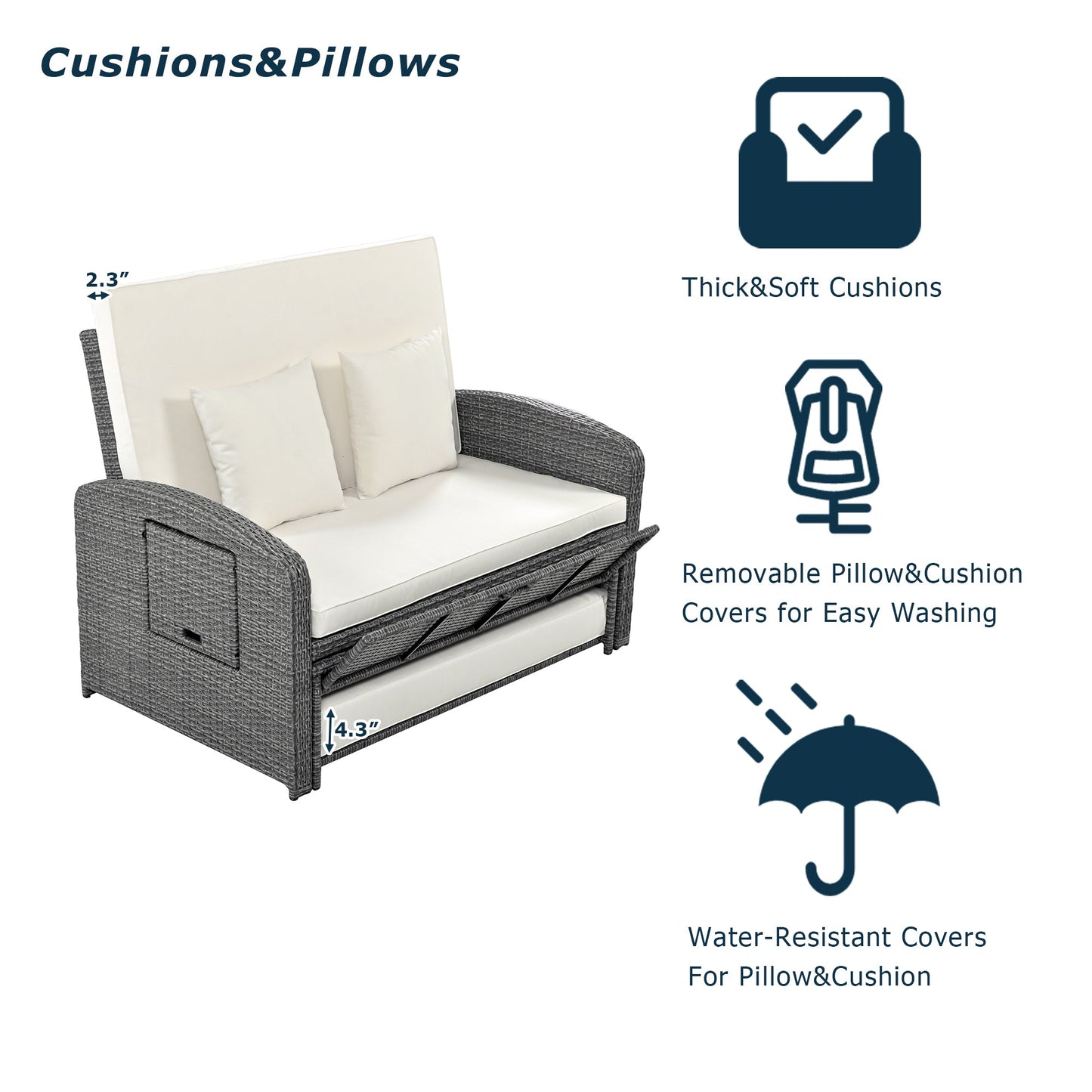 Sofá cama doble de exterior en ratán sintético con cojines premium