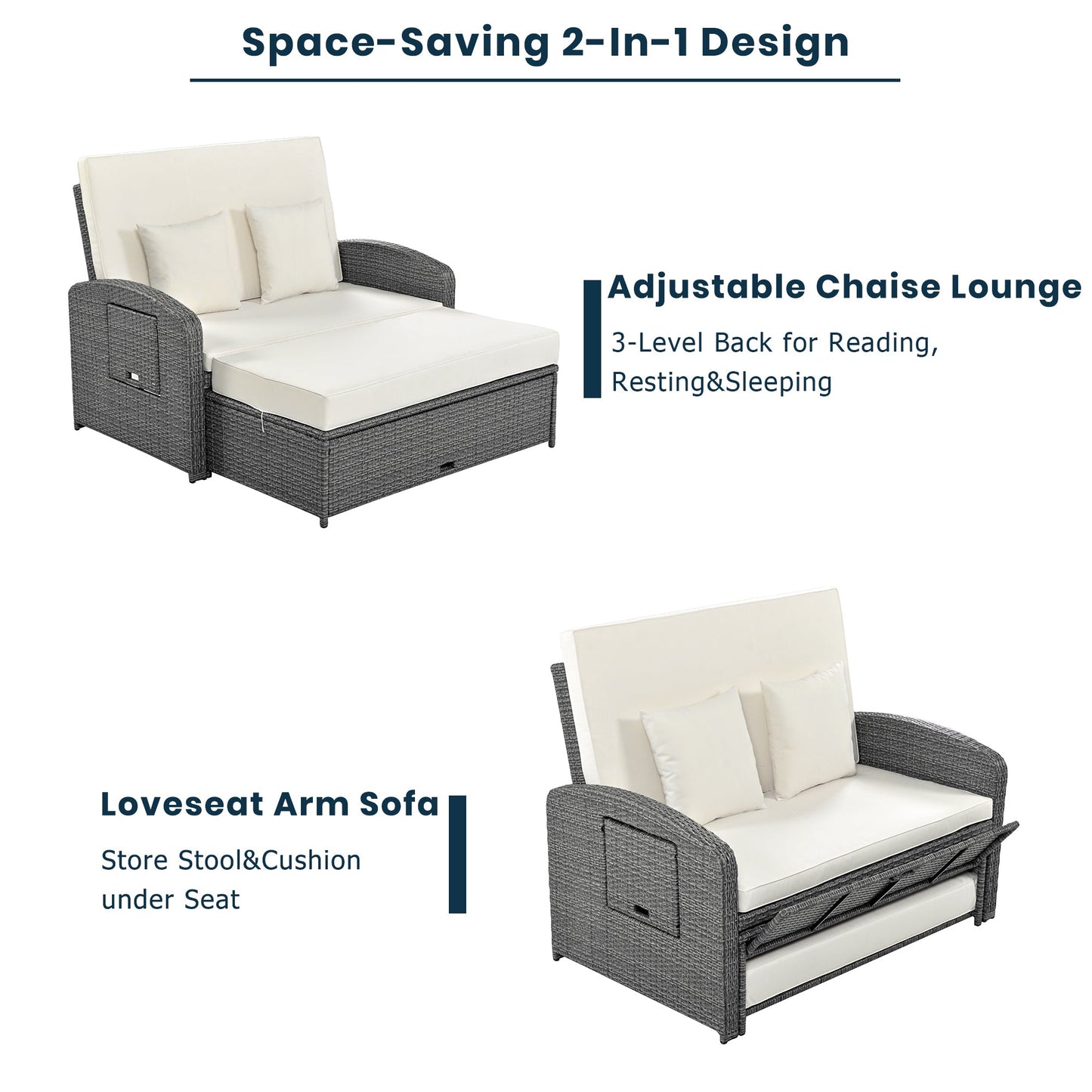 Sofá cama doble de exterior en ratán sintético con cojines premium