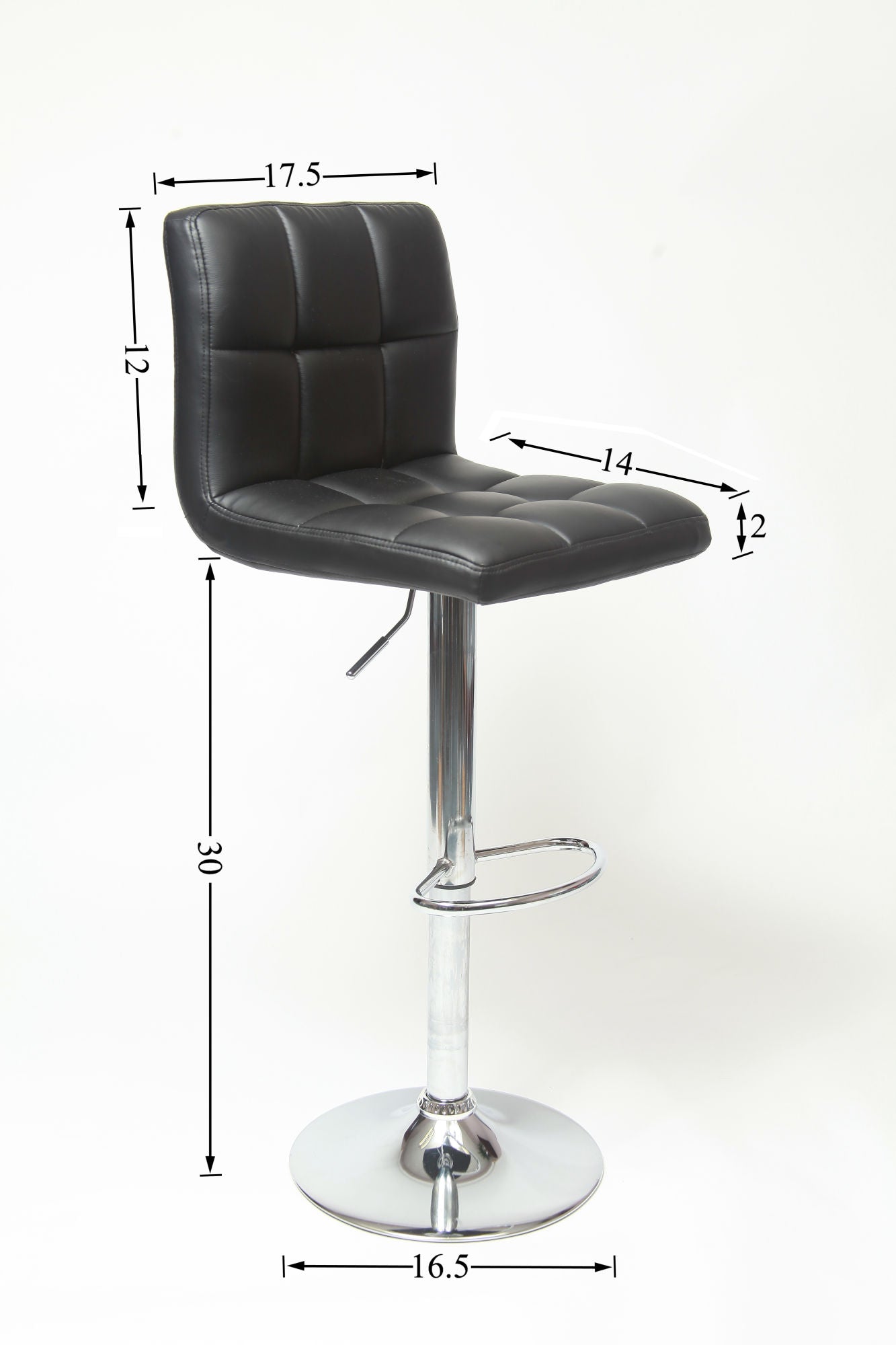 Set of 2 Premium Hydraulic Bar Stools - Black faux leather, swivel and adjustable design