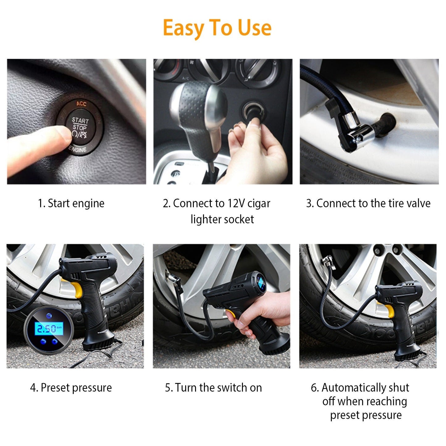 "Tragbarer digitaler Inflator mit LED-Licht - Pumpen Sie Ihr Auto in 5 Minuten auf".