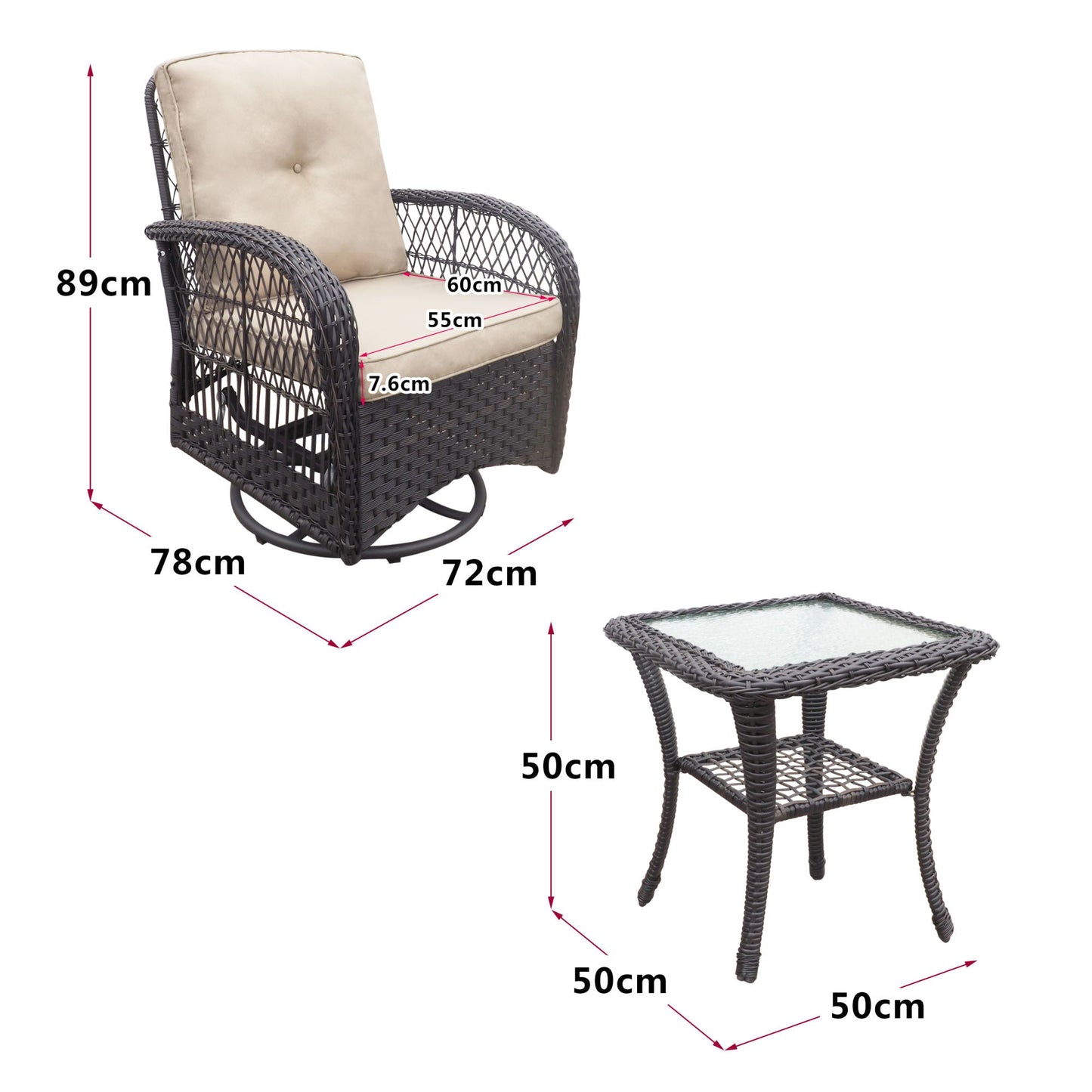 Exclusive set of wicker swivel armchairs with table - Comfort and style for your terrace or garden