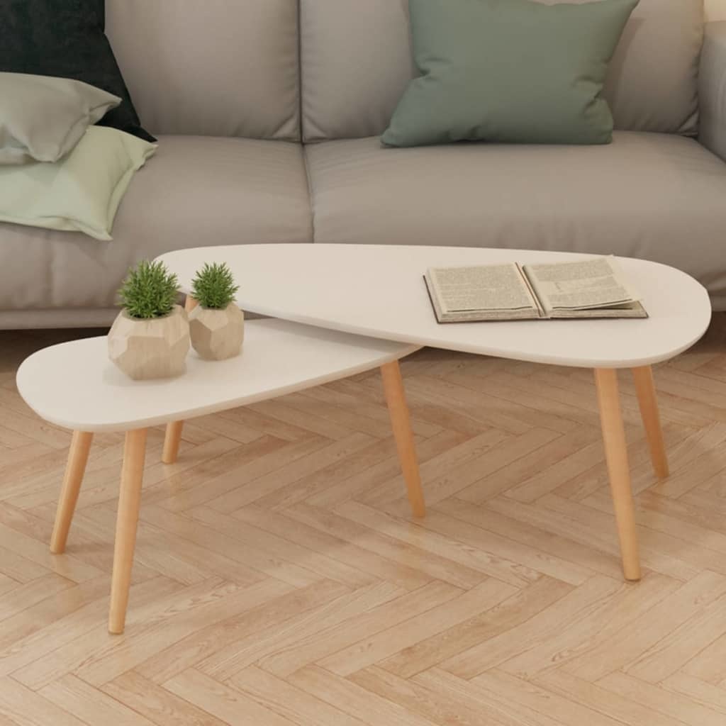 Scandinavian Coffee Table Set - Elegance in White Solid Pine Wood (2 pieces)