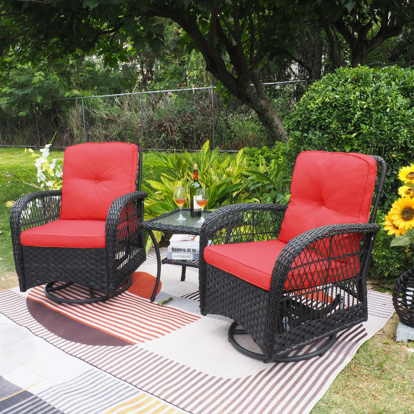 Exclusive set of wicker swivel armchairs with table - Comfort and style for your terrace or garden
