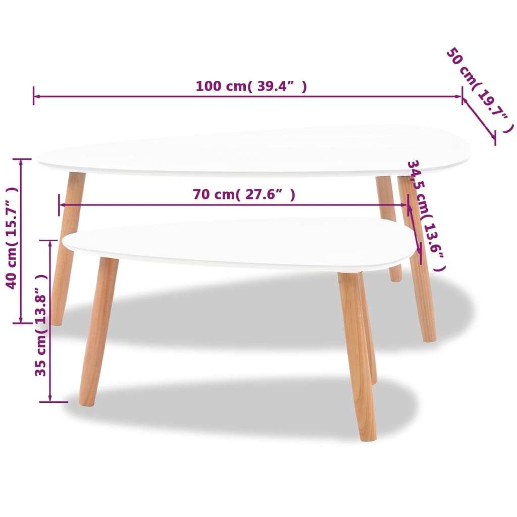 Scandinavian Coffee Table Set - Elegance in White Solid Pine Wood (2 pieces)