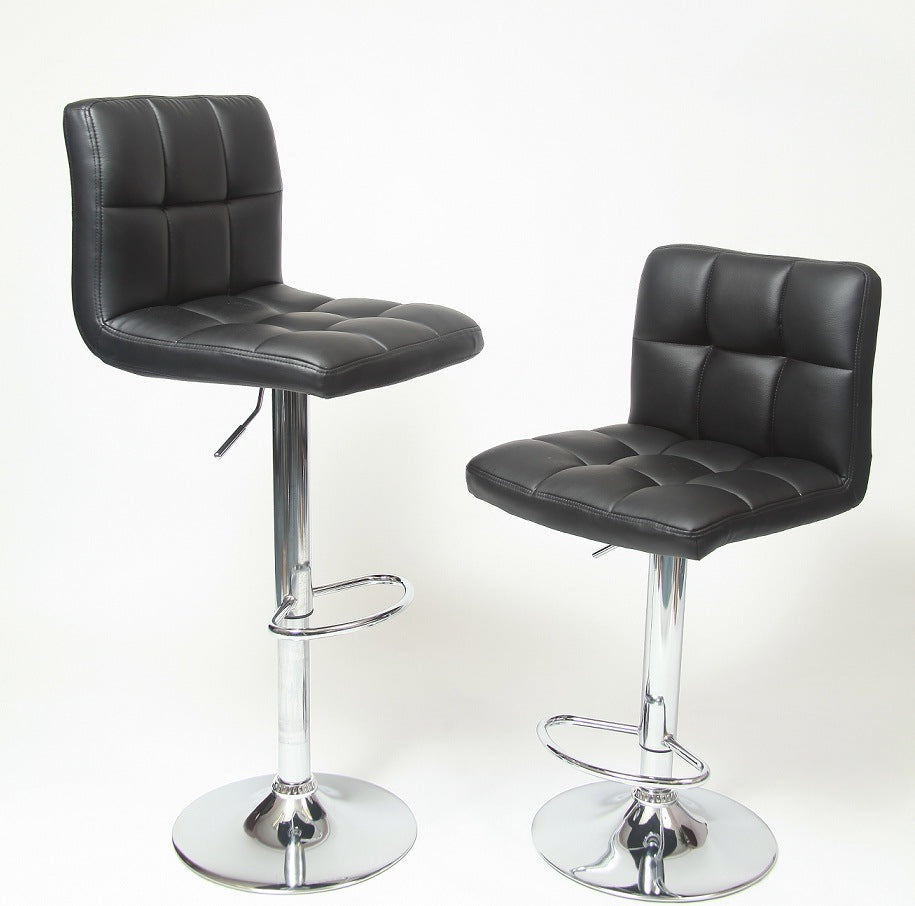 Set of 2 Premium Hydraulic Bar Stools - Black faux leather, swivel and adjustable design