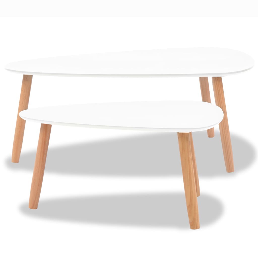 Scandinavian Coffee Table Set - Elegance in White Solid Pine Wood (2 pieces)