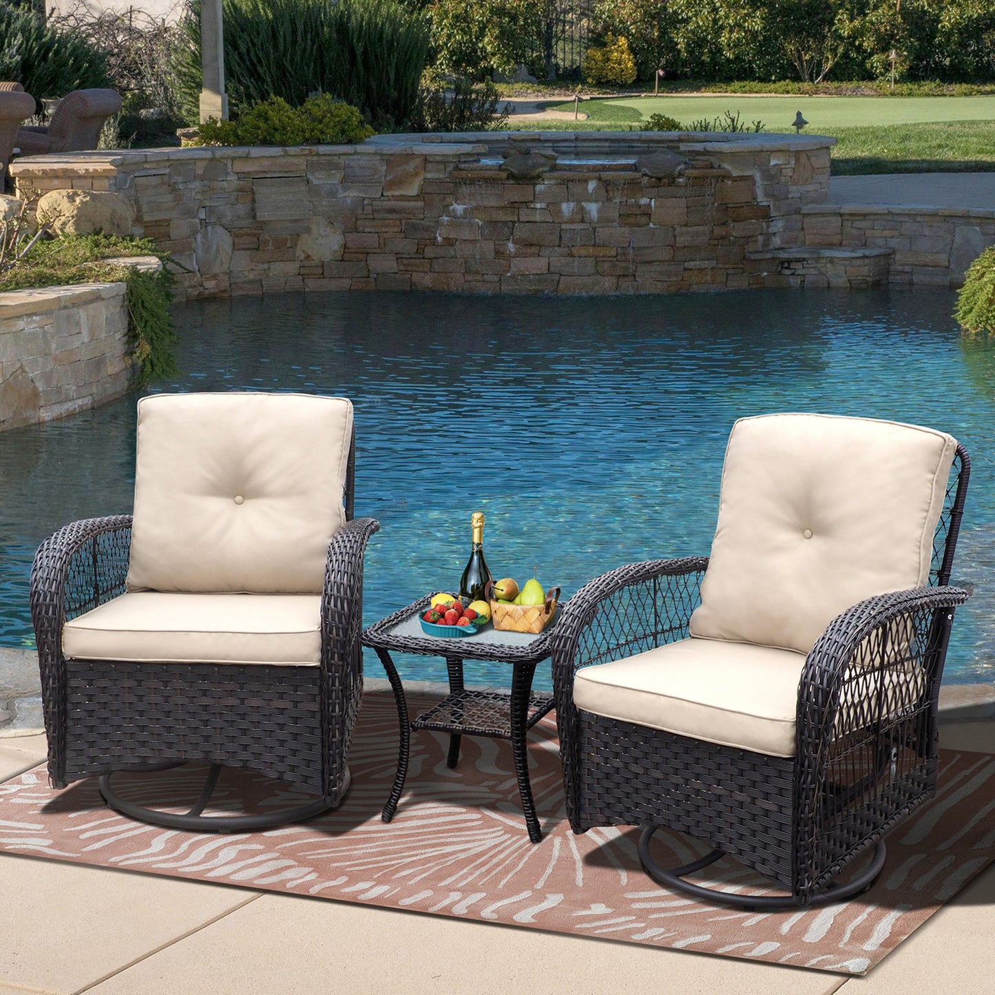 Exclusive set of wicker swivel armchairs with table - Comfort and style for your terrace or garden