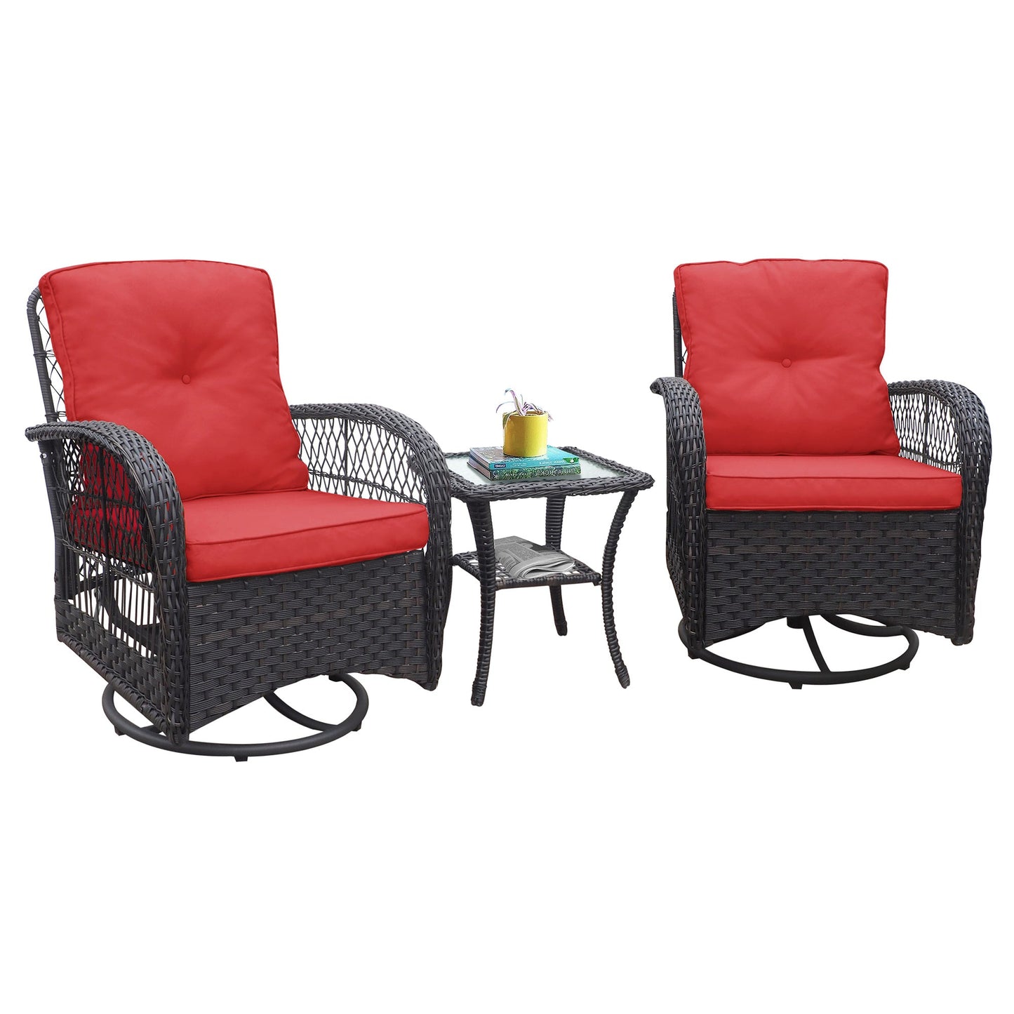 Exclusive set of wicker swivel armchairs with table - Comfort and style for your terrace or garden