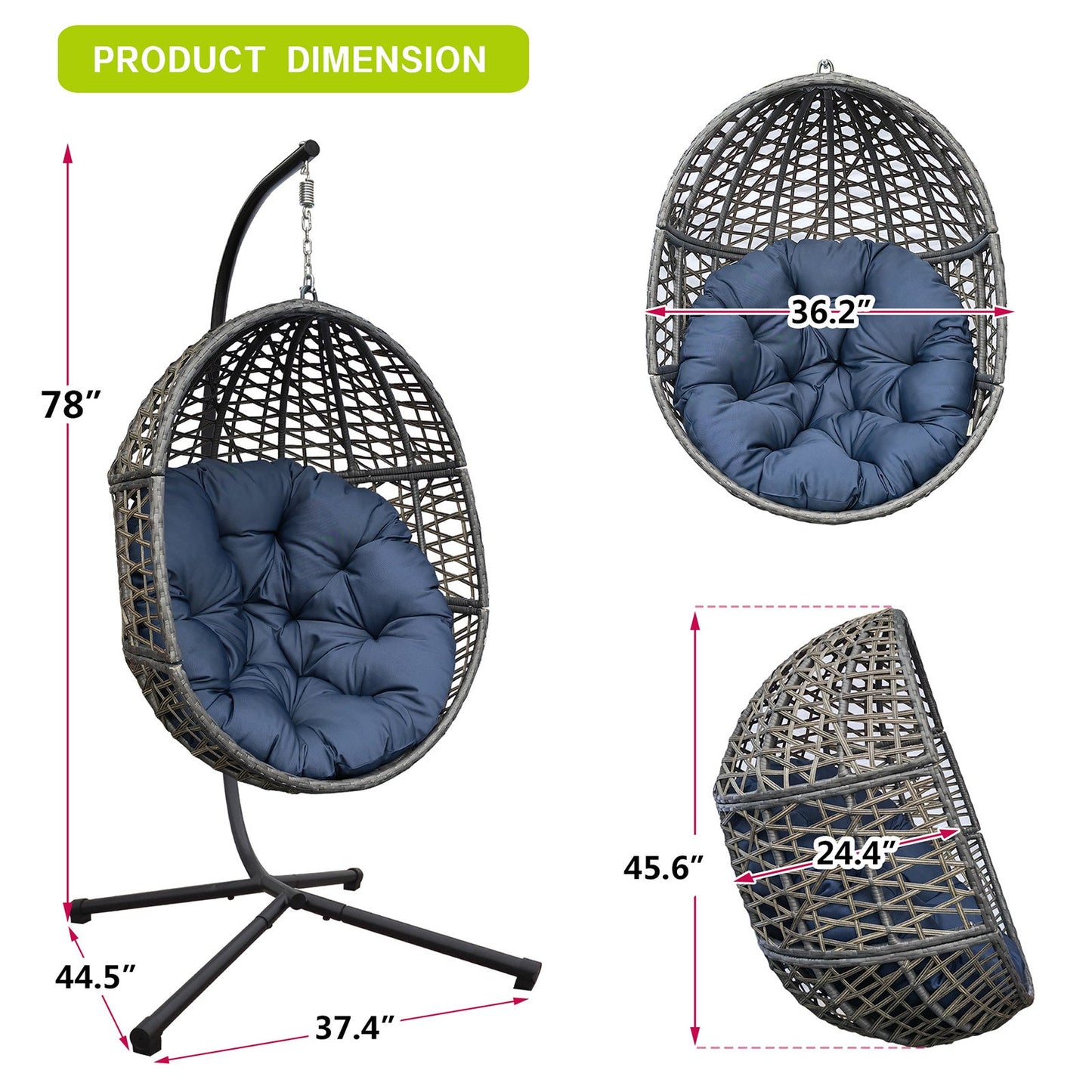 🪑 Silla Colgante de Mimbre Tipo Huevo con Cojines y Soporte Robusto – Diseño Exclusivo para Interior y Exterior