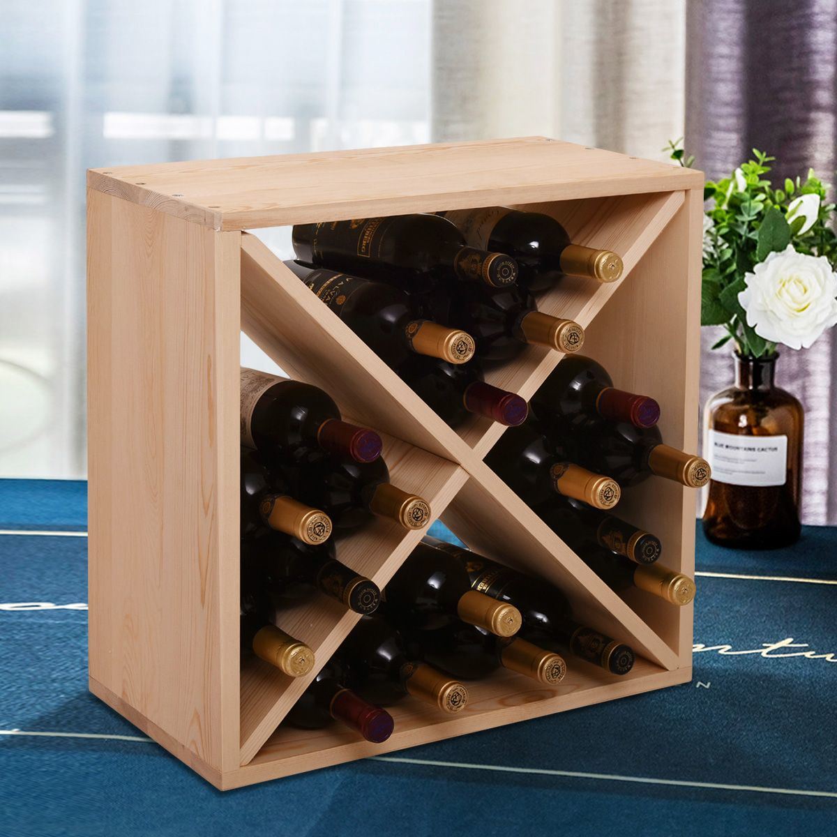 Premium 24-bottle Modular Bottle Rack - Stylish solid wood stackable design