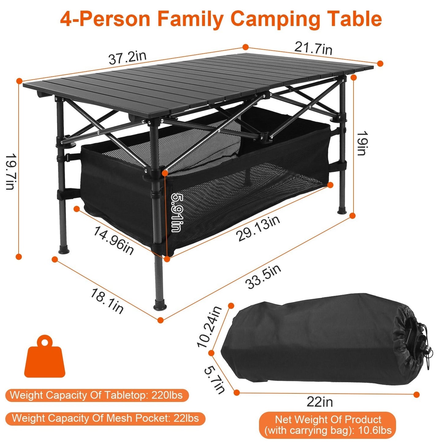 Mesa Plegable de Camping de Aluminio con Bolsa – Resistente y Ligera