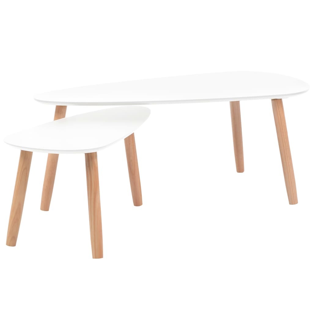 Scandinavian Coffee Table Set - Elegance in White Solid Pine Wood (2 pieces)