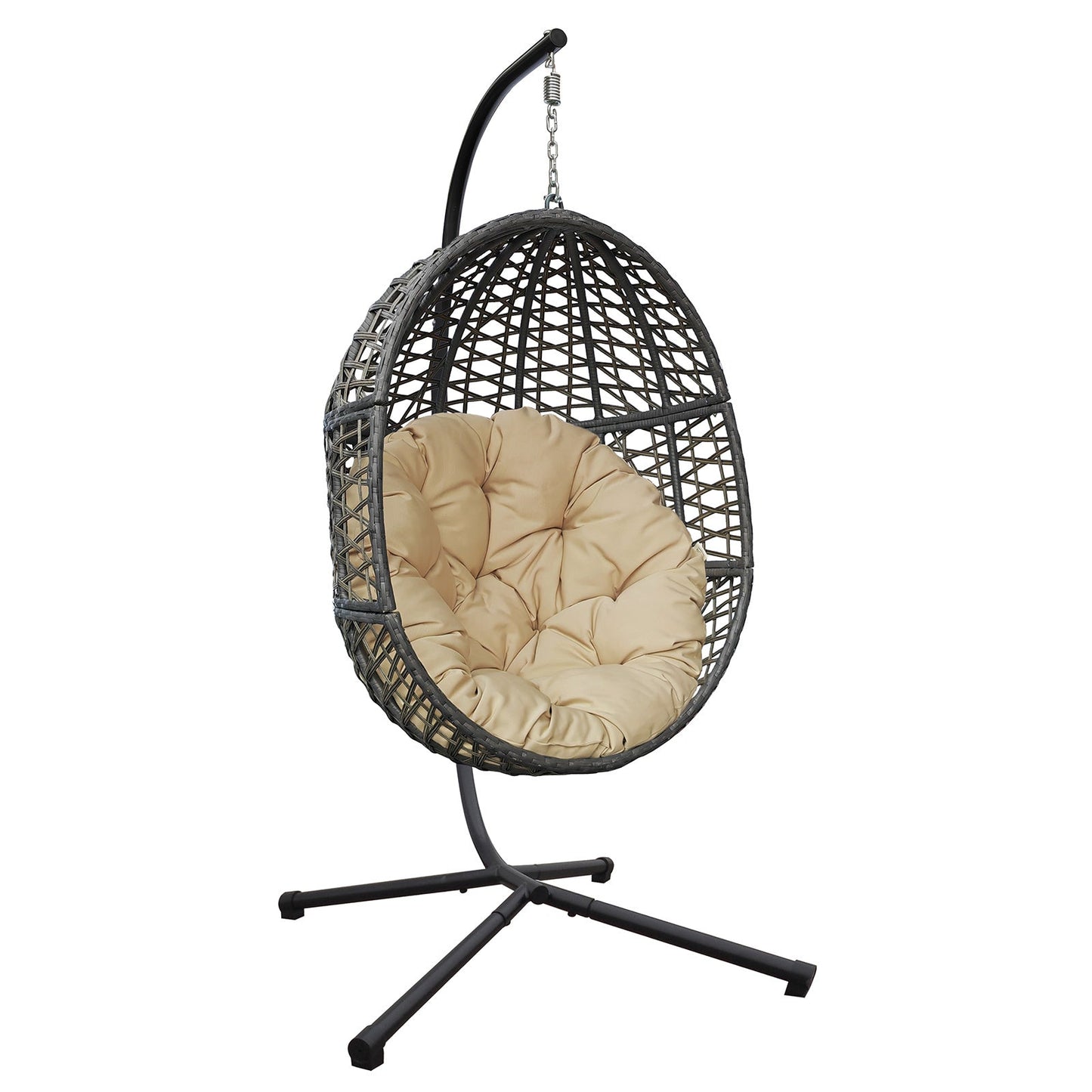 🪑 Silla Colgante de Mimbre Tipo Huevo con Cojines y Soporte Robusto – Diseño Exclusivo para Interior y Exterior