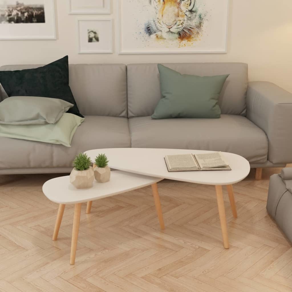 Scandinavian Coffee Table Set - Elegance in White Solid Pine Wood (2 pieces)