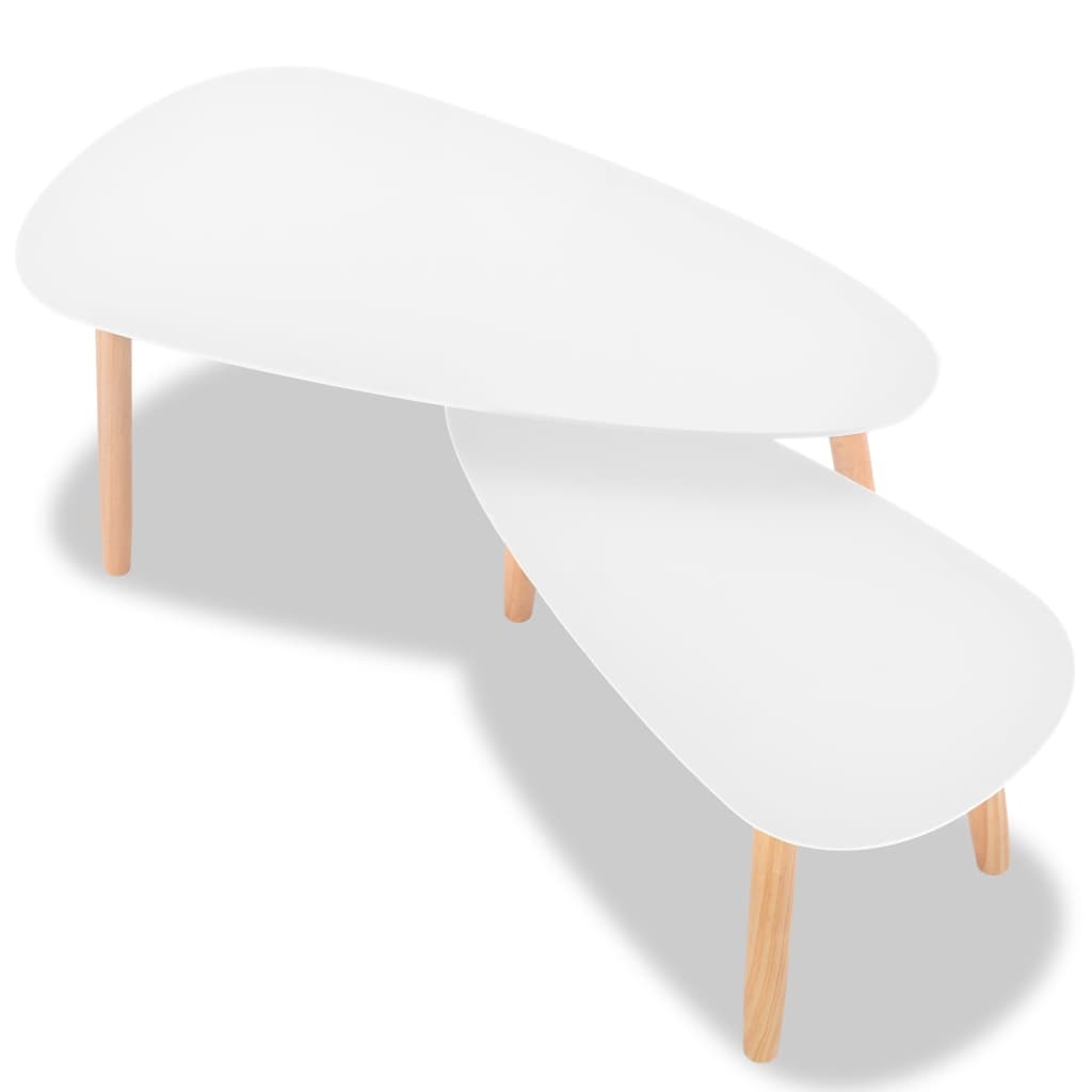 Scandinavian Coffee Table Set - Elegance in White Solid Pine Wood (2 pieces)